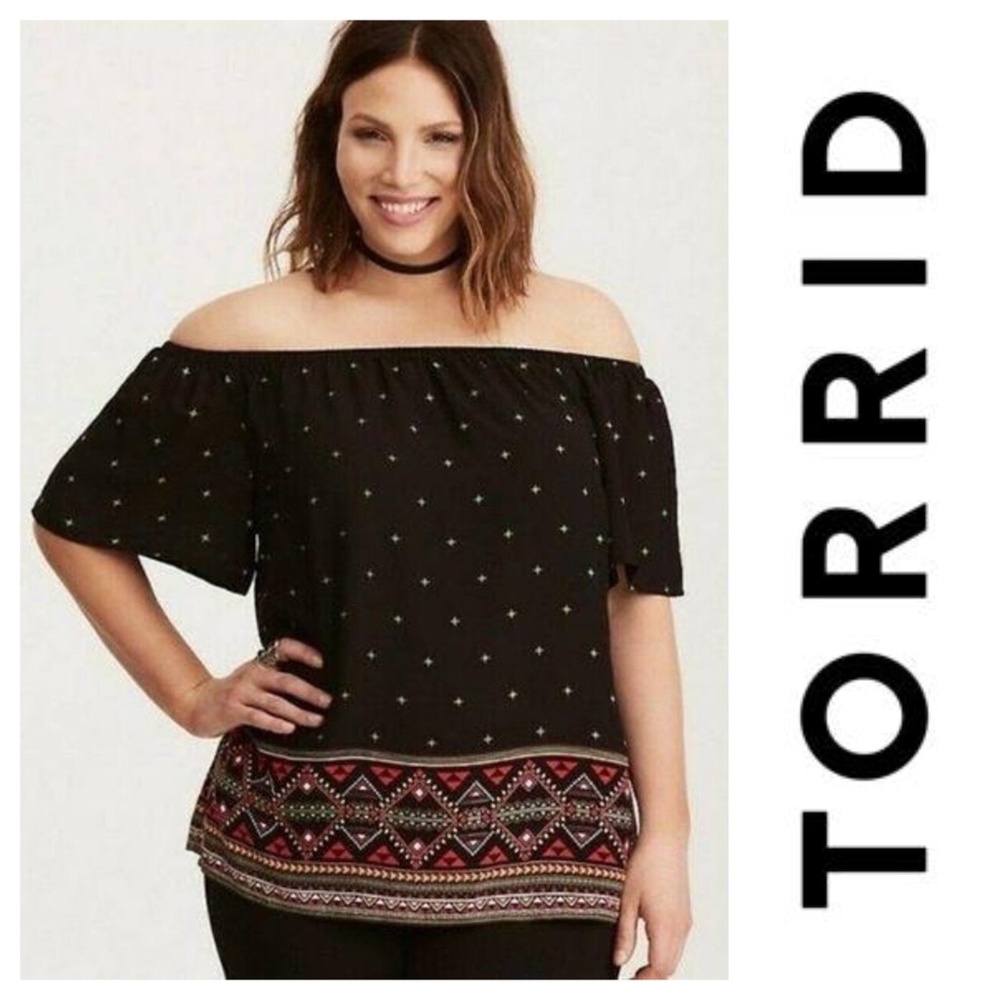 Torrid Plus Size Aztec Border Print Challis Off T… - image 1